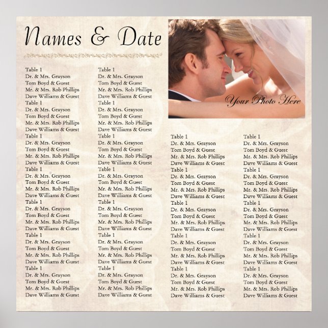 Póster Tabla de asientos de recepción (Frente)