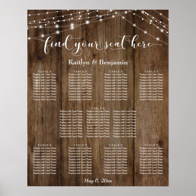 Póster Tabla de asientos de recepción de luz y personaliz (Frente)