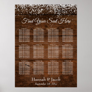 Póster Tabla de asientos de recepción de madera oscura y