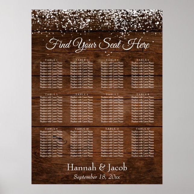 Póster Tabla de asientos de recepción de madera oscura y  (Frente)