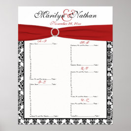 Póster Tabla de asientos de recepción en rojo, blanco y n