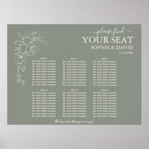 Póster Tabla de asientos del Boda Boho Sage Green 6 Table