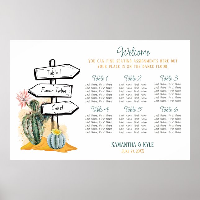 Póster Tabla de asientos del Boda Cactus (Frente)