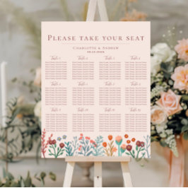 Póster Tabla de asientos del Boda de flores silvestres Bo