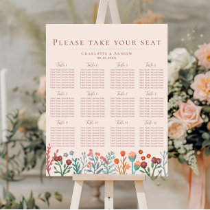 Póster Tabla de asientos del Boda de flores silvestres Bo
