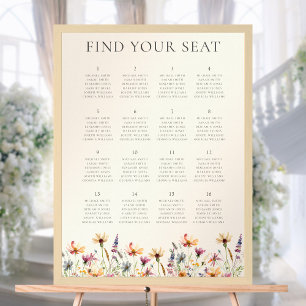 Póster Tabla de asientos del Boda de flores silvestres Bo