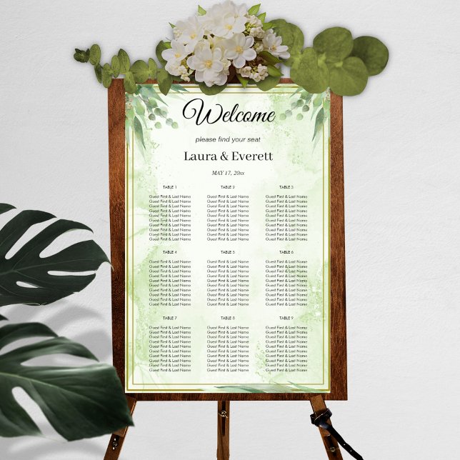 Póster Tabla de asientos del Boda de follaje verde Eucaly (Subido por el creador)