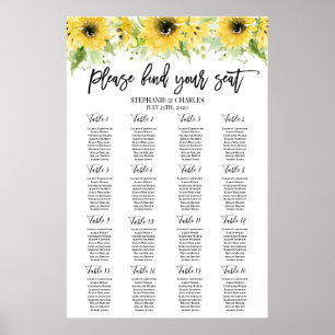 Póster Tabla de asientos del Boda de girasol