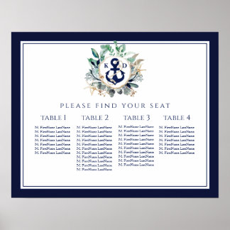 Póster Tabla de asientos del Boda de la Marina Monograma
