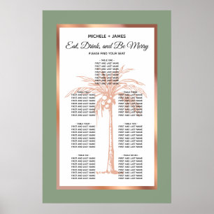 Póster Tabla de asientos del Boda de la palma tropical de