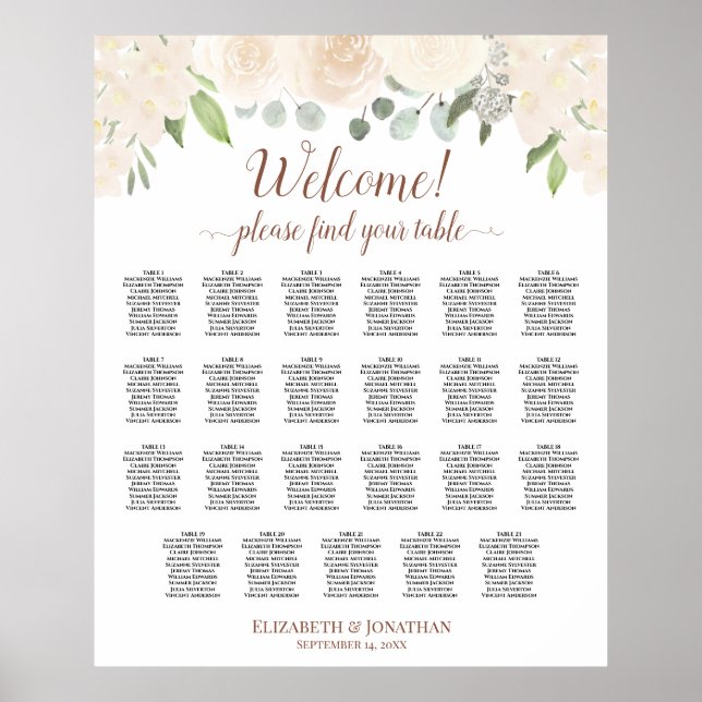 Póster Tabla de asientos del Boda de mesa 23 de Rubor Pea (Frente)