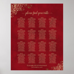 Póster Tabla de asientos del Boda de mesa de 16 rojas
