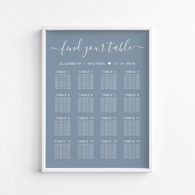 Póster Tabla de asientos del Boda de mesa Dusty Blue 16 (Subido por el creador)