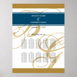 Póster Tabla de asientos del Boda de monograma elegante d