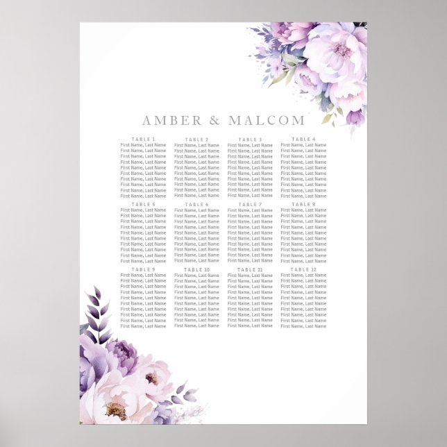 Póster Tabla de asientos del Boda de niebla de lavanda en (Frente)