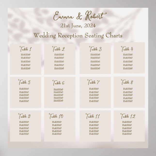 Póster Tabla de asientos del Boda de personalizable (Frente)