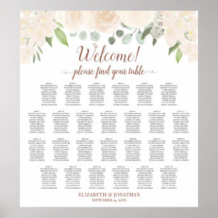 Póster Tabla de asientos del Boda de tabla Rubor Peach Fl