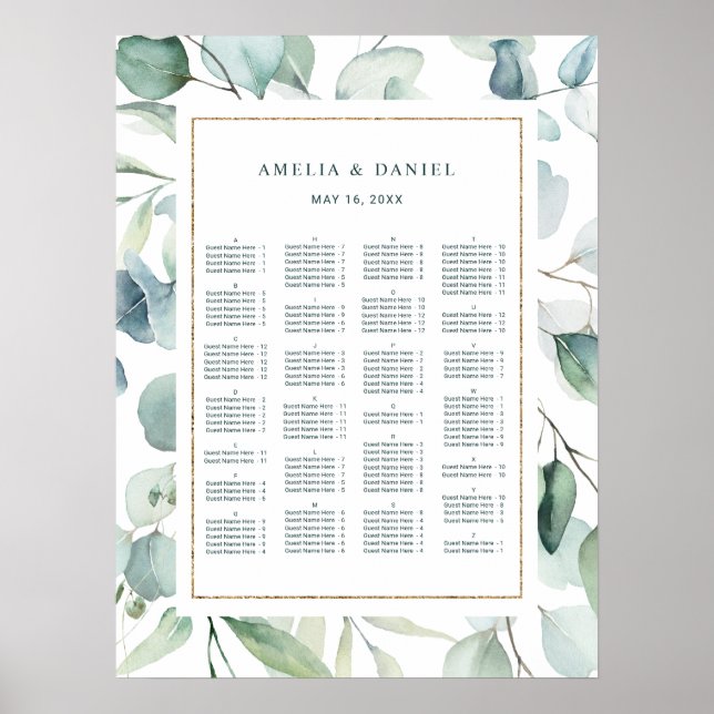 Póster Tabla de asientos del Boda de verde de pedido ALFA (Frente)
