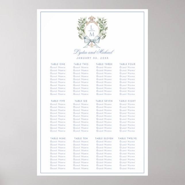 Póster Tabla de asientos del Boda del Escudo de hoja Mono (Frente)