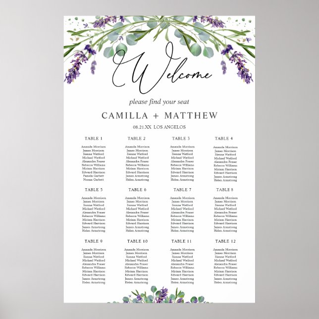 Póster Tabla de asientos del Boda del Eucalyptus de Laven (Frente)