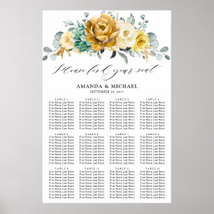 Póster Tabla de asientos del Boda del sabio floral amaril