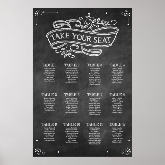 Póster Tabla de asientos del Boda del tablero de cambios  (Frente)
