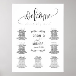 Póster Tabla de asientos del boda - Encuentre su asiento