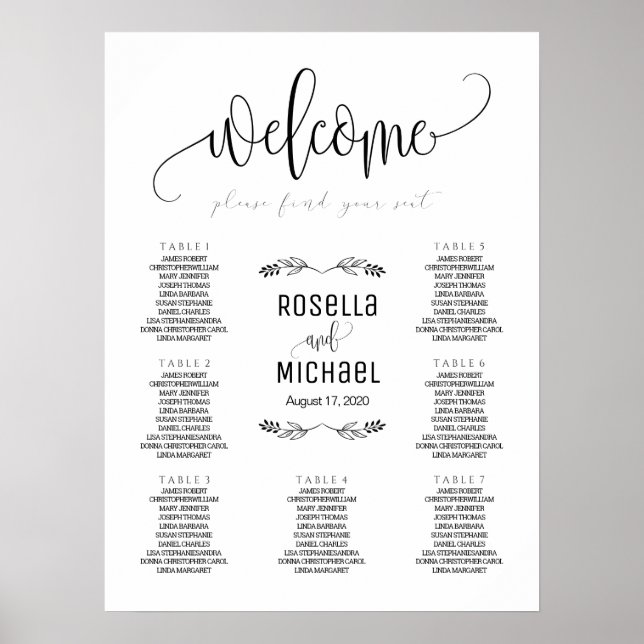 Póster Tabla de asientos del boda - Encuentre su asiento  (Frente)