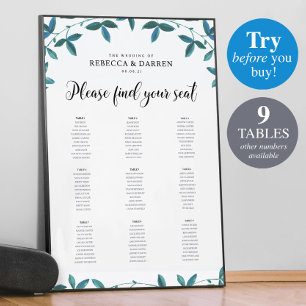 Póster Tabla de asientos del Boda Eucalyptus con 9 tablas