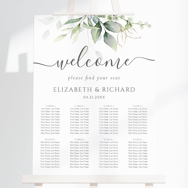 Póster Tabla de asientos del Boda Eucalyptus Greenery (This seating chart features a lovely eucalyptus design. Perfect for your green wedding theme.)