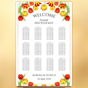 Póster Tabla de asientos del Boda floral blanco Tulip pri