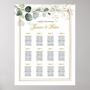 Póster Tabla de asientos del Boda floral Eucalyptus Gold