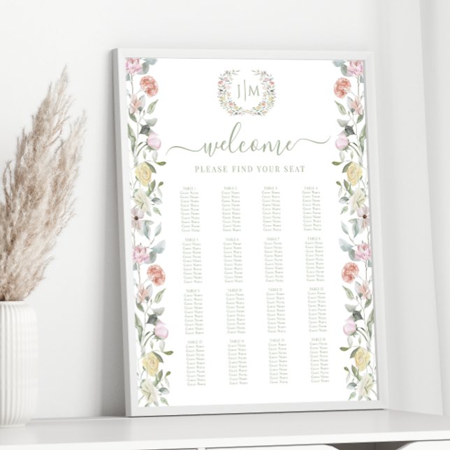 Póster Tabla de asientos del Boda floral Pastel Botánico (Subido por el creador)