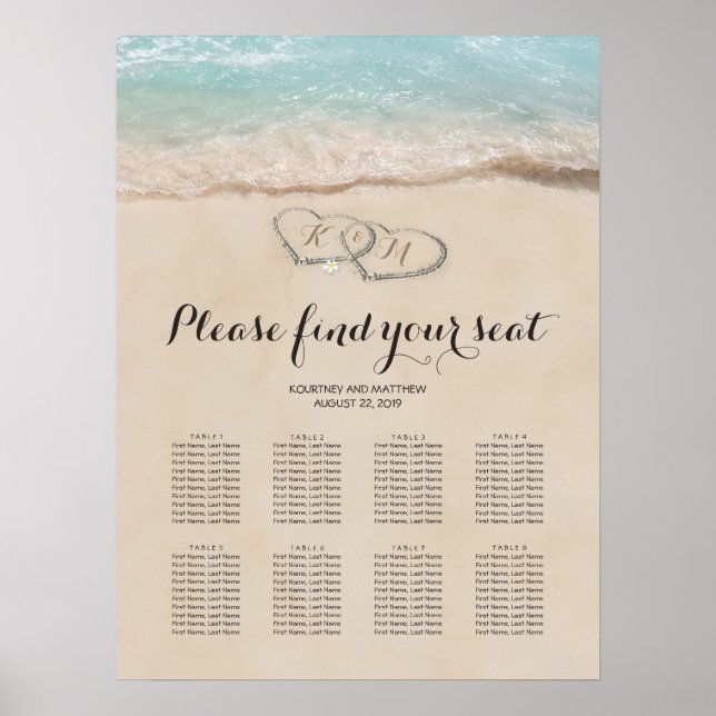 Póster Tabla de asientos del Boda Tropical Beach 8 (Frente)