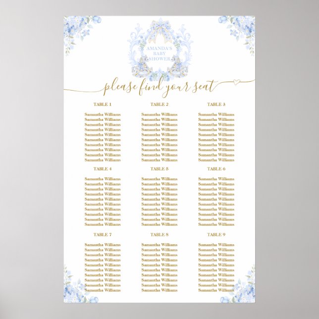 Póster Tabla de asientos del Escudo Bow Floral Teddy Bear (Frente)