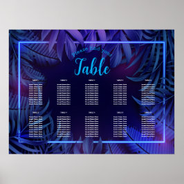 Póster Tabla de asientos descargables de cumpleaños neon 