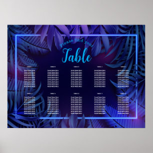 Póster Tabla de asientos descargables de cumpleaños neon 