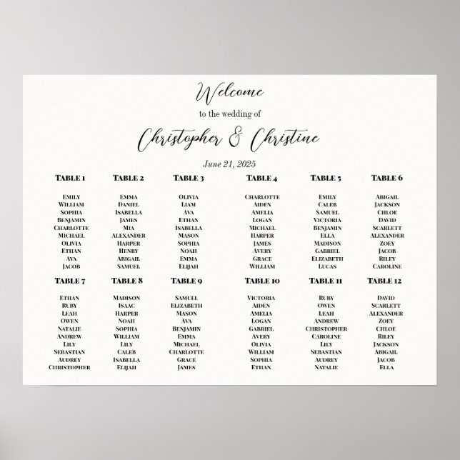 Póster Tabla de asientos editable (Frente)