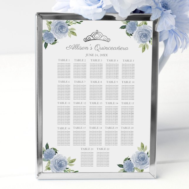 Póster Tabla de asientos florales azules Quinceanera plat (Subido por el creador)