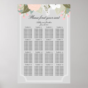 Póster Tabla de asientos florales grandes