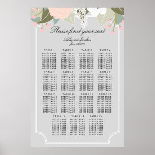 Póster Tabla de asientos florales grandes