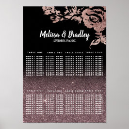 Póster Tabla de asientos florales para Purpurinas de oro