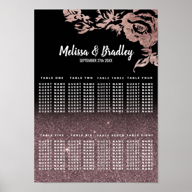 Póster Tabla de asientos florales para Purpurinas de oro  (Frente)