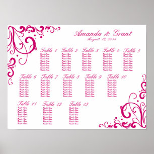 Póster Tabla de asientos Fuschia y White Flourish