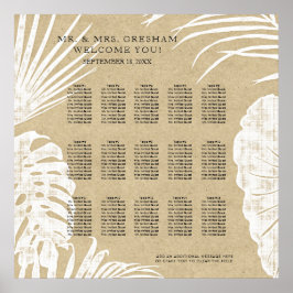 Póster Tabla de asientos Hoja tropical moderna de Kraft s