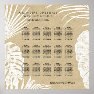 Póster Tabla de asientos Hoja tropical moderna de Kraft s