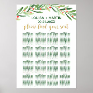 Póster Tabla de asientos Holly Wreath para navidades
