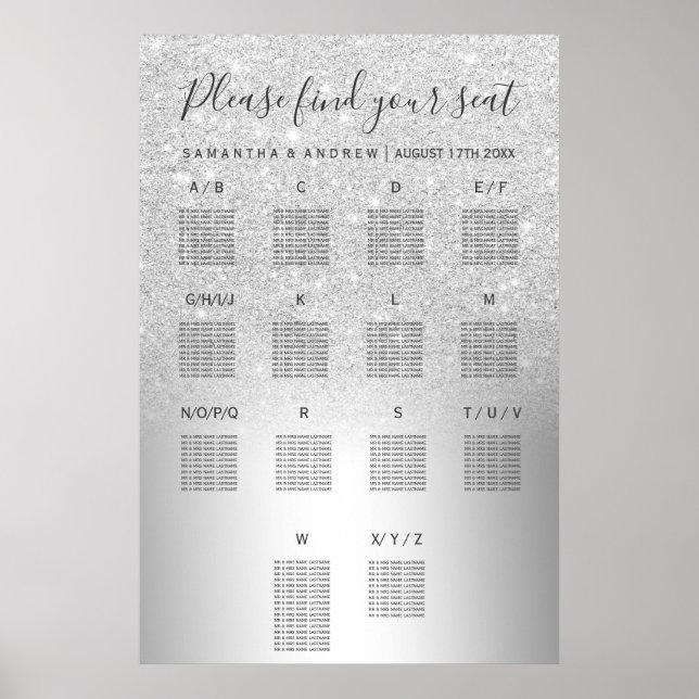Póster Tabla de asientos metálicos oscuros de purpurina p (Frente)