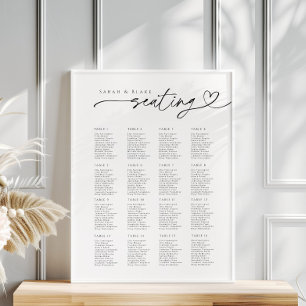 Póster Tabla de asientos mínima de la tipografía de guion