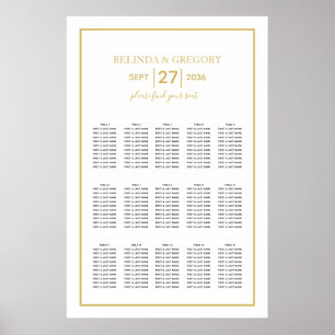 Póster Tabla de asientos minimalistas de Boda blanco negr